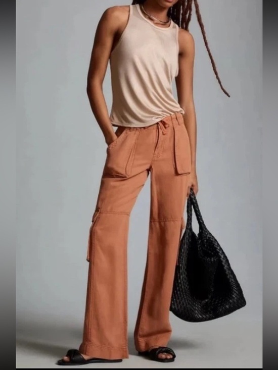 Pilcro Pants - PILCRO BY ANTHROPOLOGIE Linen Blend Beach Cargo Trouser Pants Size 29 Dark Rose